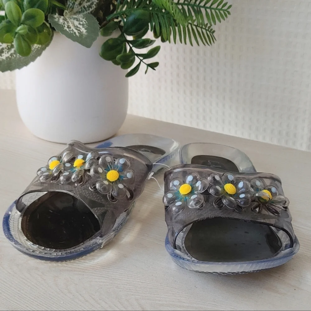 💰LA Beauty  Clear with Flowers Jelly Slides Women's Size 7